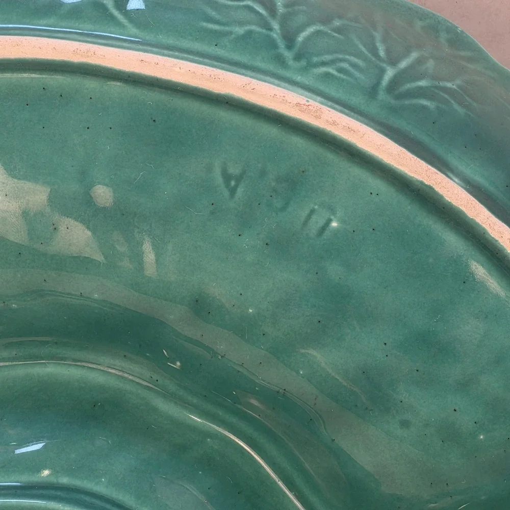 VTG Majolica Cabbage Leaf 5-Section Serving Dish‎ California Pottery R111 Green